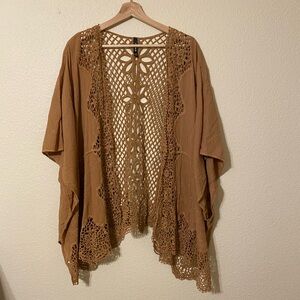 Torrid Tan Crochet Style Open Front Cardigan